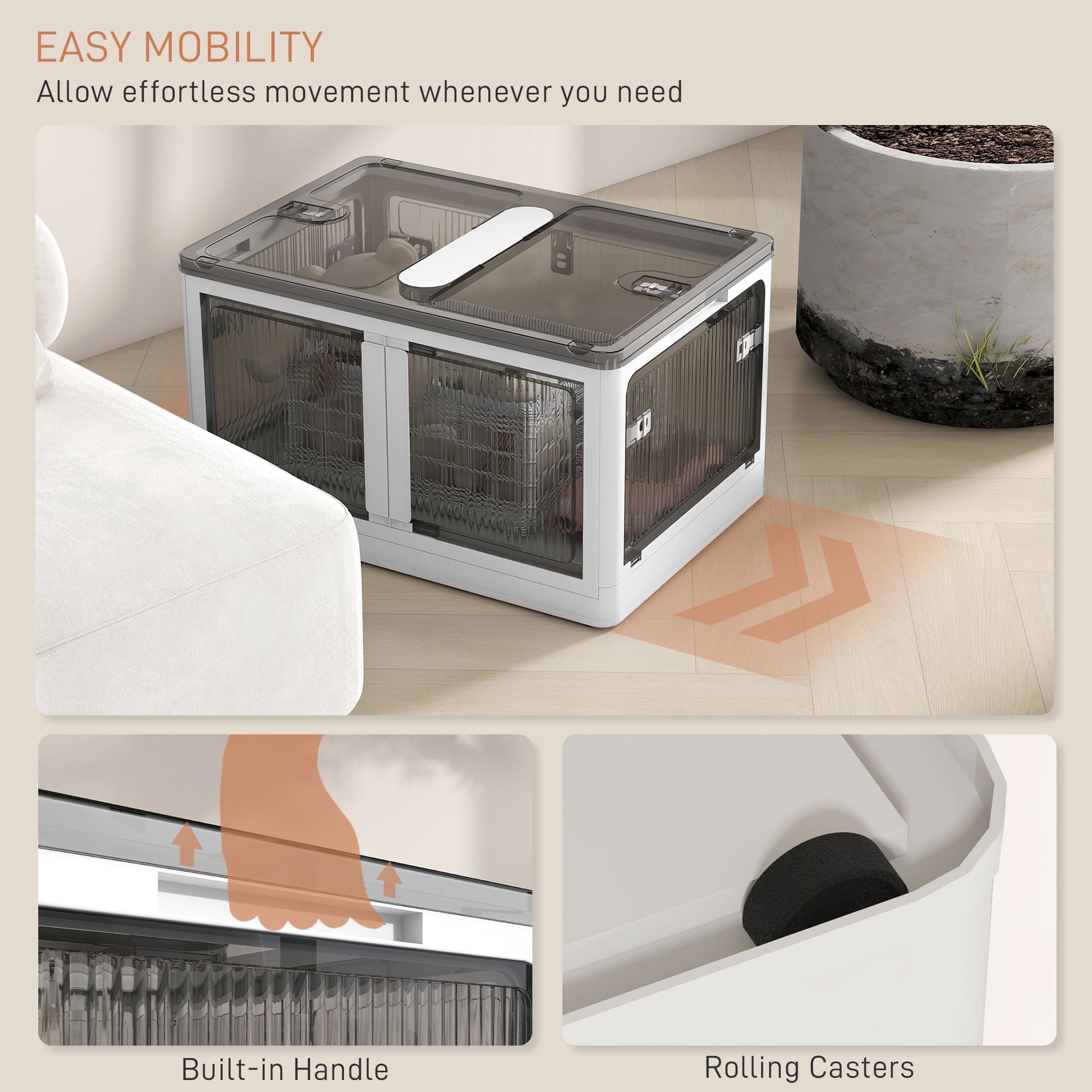 Homcom 32 Gal Stackable Storage Bins With Lids, 3 Packs Collapsible Closet Organizers And Storage, Plastic Drawer Storage Container On Wheels With 5 Sided Access, Doors For Blankets, White White