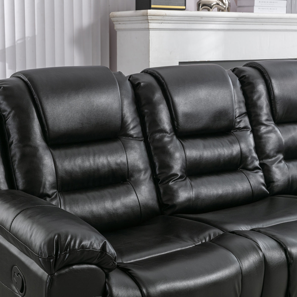 Home Theater Recliner Set Manual Recliner Chair With Wide Armrest, Two Built In Cup Holders For Living Room,Bedroom, Black Old Sku:Sg000760Aab Black Foam Pu Leather