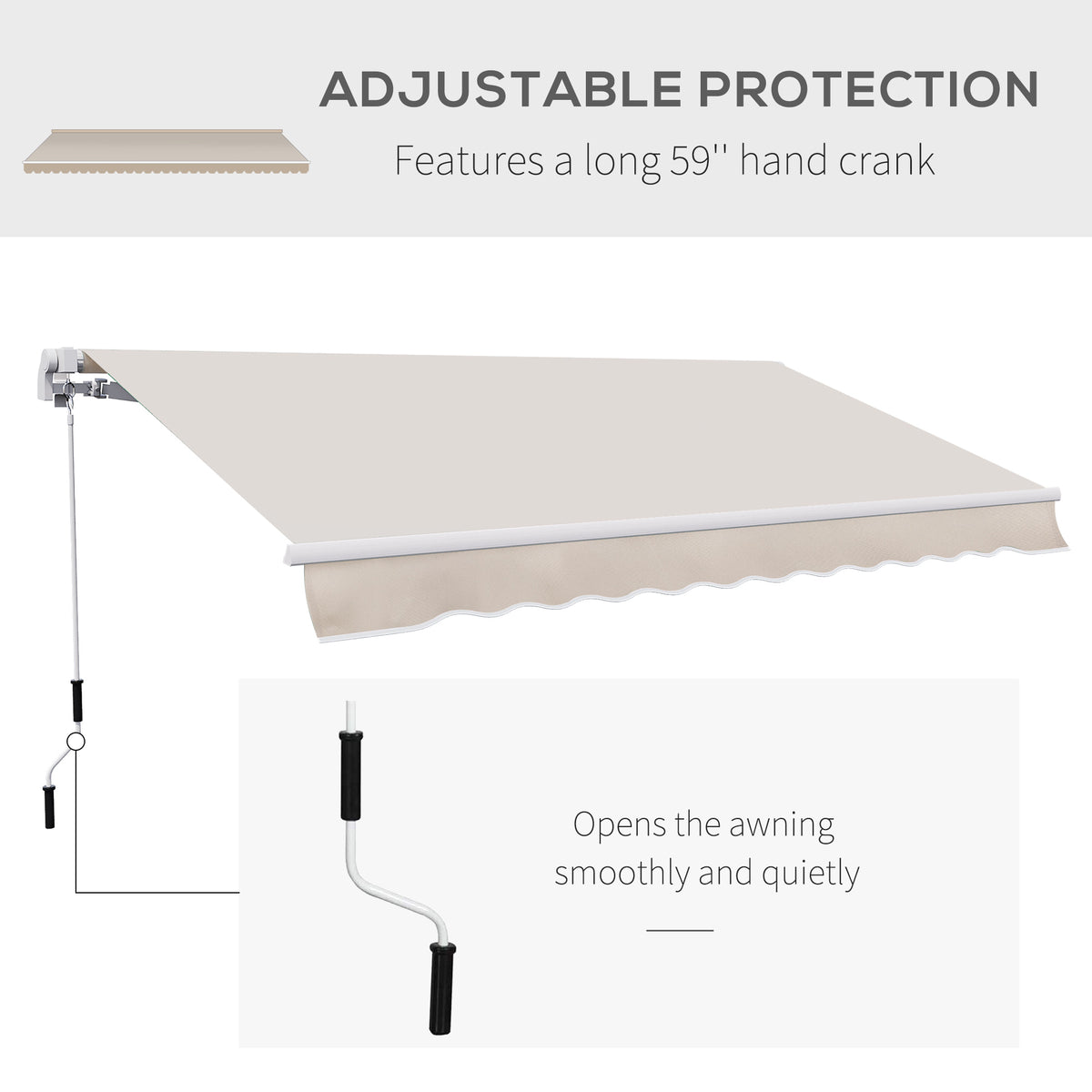 Outsunny 8' X 7' Patio Retractable Awning, Manual Exterior Sun Shade Deck Window Cover, Beige Beige Aluminum