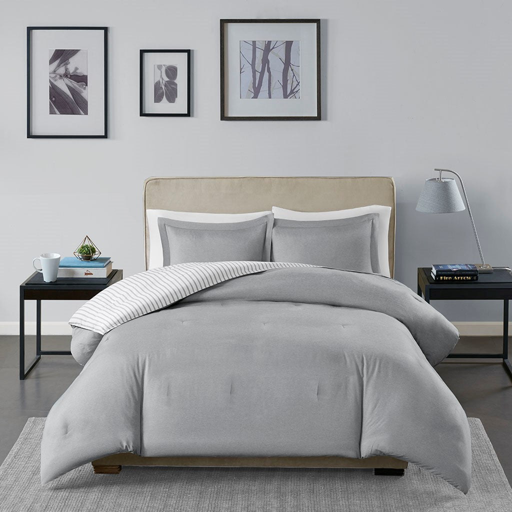 Reversible Yarn Dyed Stripe Down Alternative Comforter Set Twin White Gray Microfiber