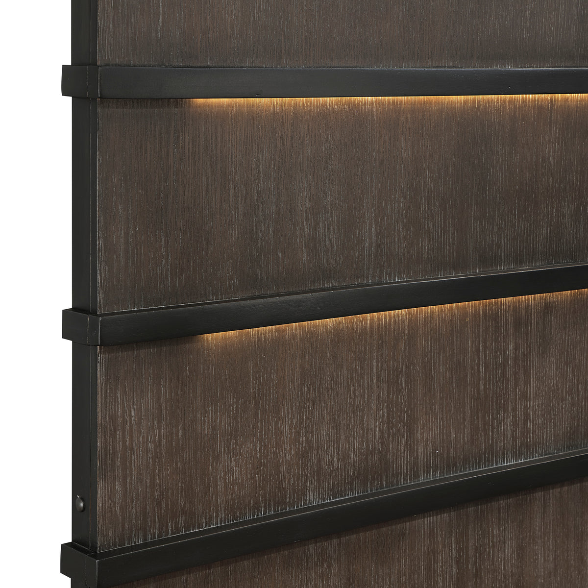 Two Tone Brown Black Finish Led Headboard King Bed 1Pc Modern Industrial Design Bedroom Furniture Box Spring Required King Black,Brown Gray Wood Bedroom Bed Frame Wood
