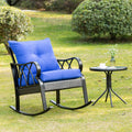 Outsunny Outdoor Wicker Rocking Chair With Padded Cushions, Aluminum Furniture Rattan Porch Rocker Chair W Armrest For Garden, Patio, And Backyard, Blue Blue Aluminum