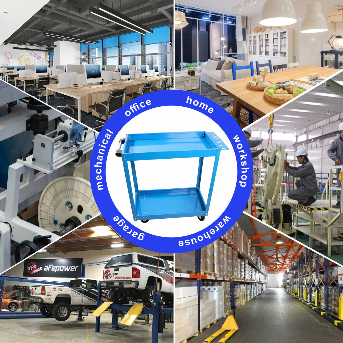 Tool Cart On Wheels, Heavy Duty Steel Utility Cart W Lockable Wheels, 400 Lbs Capacity Industrial Service Cart For Garage, Warehouse, Workshop Two Layer Bright Blue Blue Abs Steel Q235