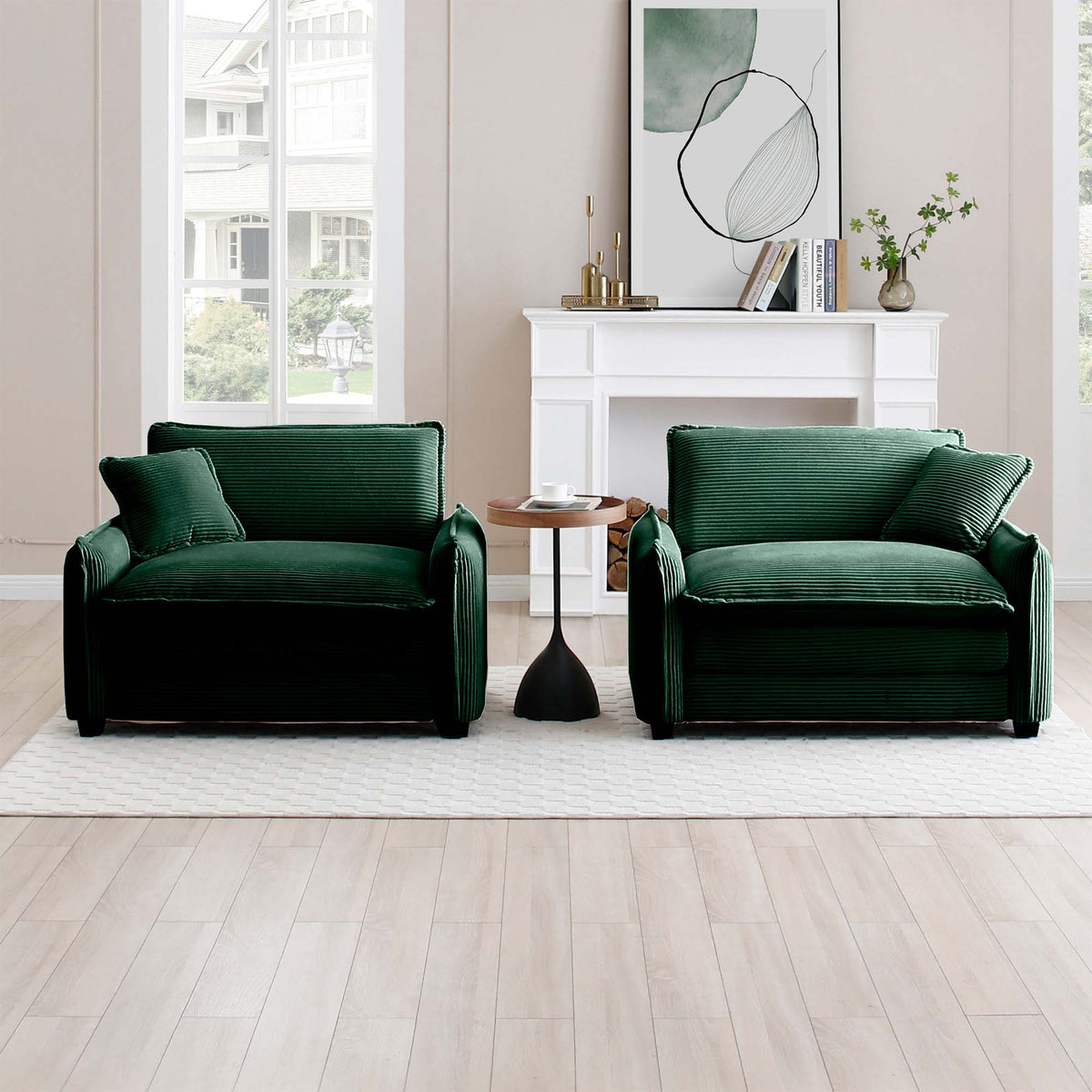Green Corduroy,Luxurious And Sophisticated Deep Seated Sofa Set With Two Single Deep Seat Sofa Suitable For Living Room And Office Green Corduroy 2 Seat
