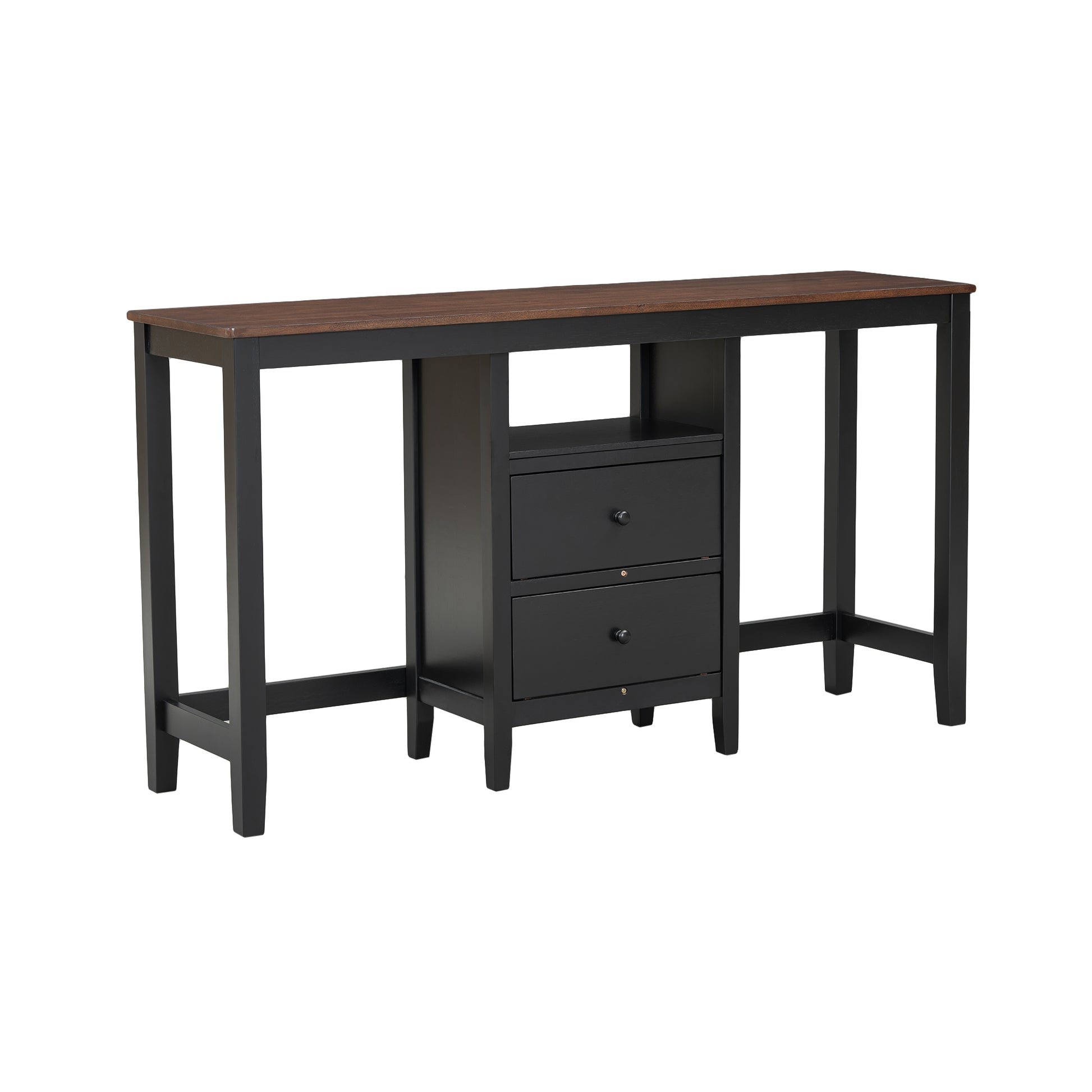 Farmhouse Rustic 3 Piece Counter Height Wood Dining Table Set With Cabinet,2 Storage Drawers And 2 Stools For Small Places,Black Cherry Wood Wood Cherry Seats 2 Wood Dining Room Farmhouse Rubberwood Rectangular Foam Solid Wood