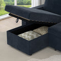 85 Inches Sofa Bed, 3 Seater Sleeper Sofa With Storage Chaise, Square Handrail With Pull And Copper Nail,Chenille, Pull Out Couch For Living Room Blue Chenille 3 Seat