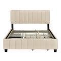 Queen Size Velvet Upholstered Platform Bed With 2 Drawers And 1 Twin Xl Trundle Beige Queen Beige Upholstered