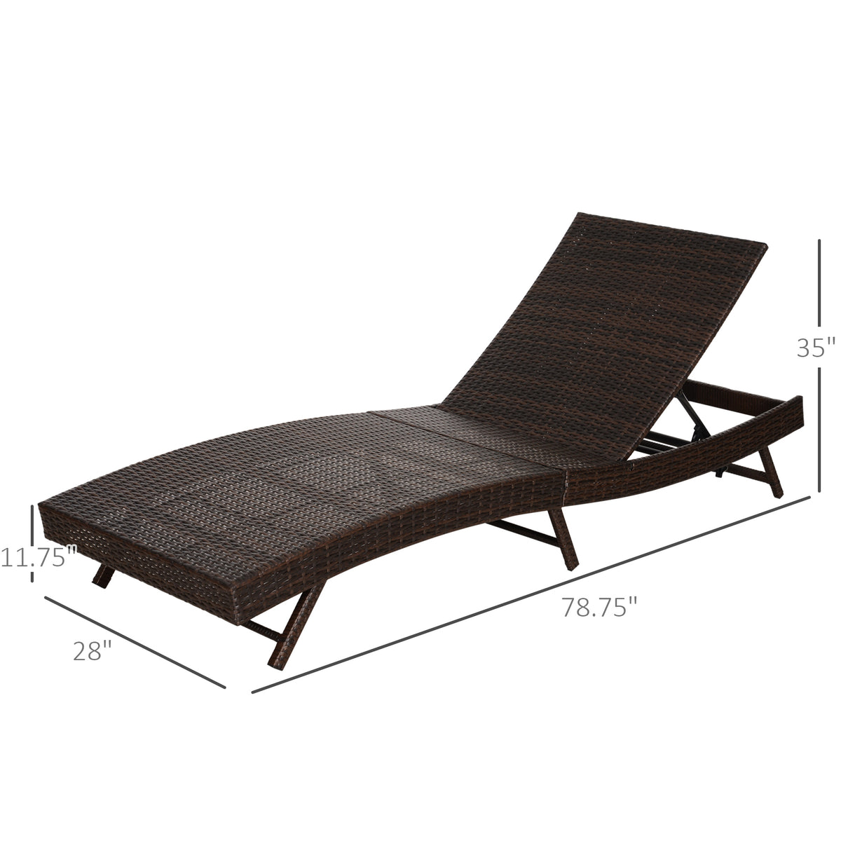 Outsunny Patio Chaise Lounge, Pool Chair With 5 Position Adjustable Backrest & Cushion, Outdoor Pe Rattan Wicker Sun Tanning Seat, 78.75" X 28" X 35", Coffee Dark Coffee Beige Steel