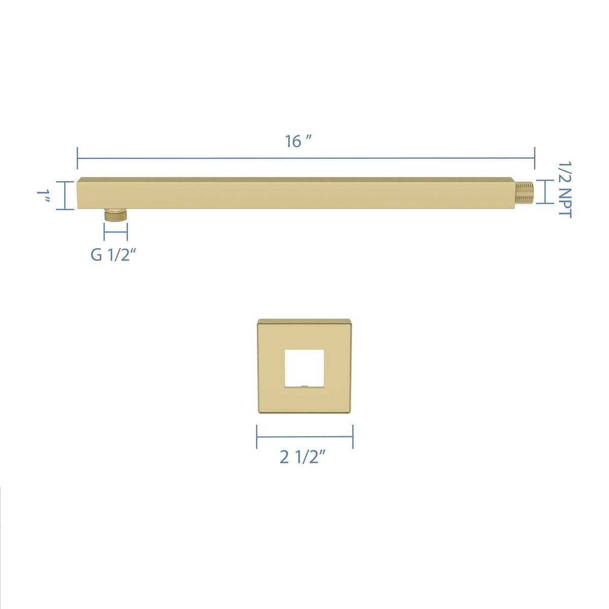 16" Wall Mounted Shower Arm With Flange, Gold Gold Stainless Steel
