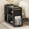Mobile End Table With Lockable Wheels, Narrow Coffee Table With 5Mm Thick Fluted Tempered Glass, Modern Nightstand With Golden Round Rod, Living Room, Black, 31.5''W X11.8''D X 23.1''H Black Primary Living Space Mdf
