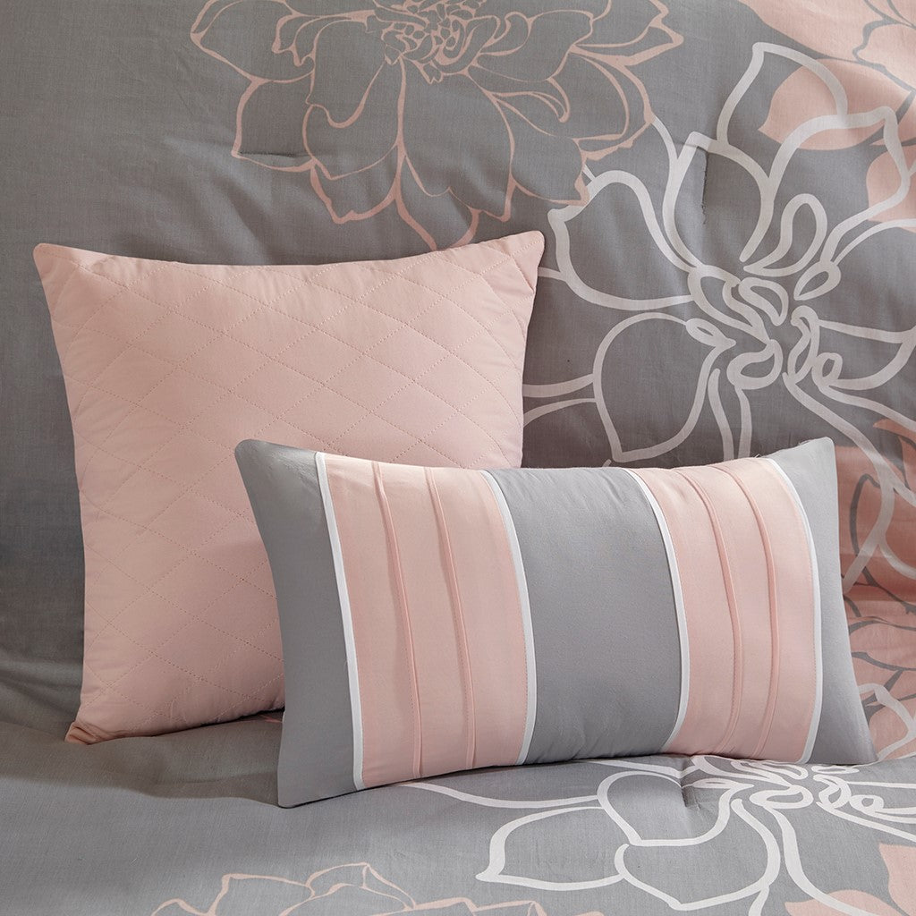 Printed Cotton Sateen Comforter Set Grey Peach Twin Twin Xl Twin Grey Peach Polyester