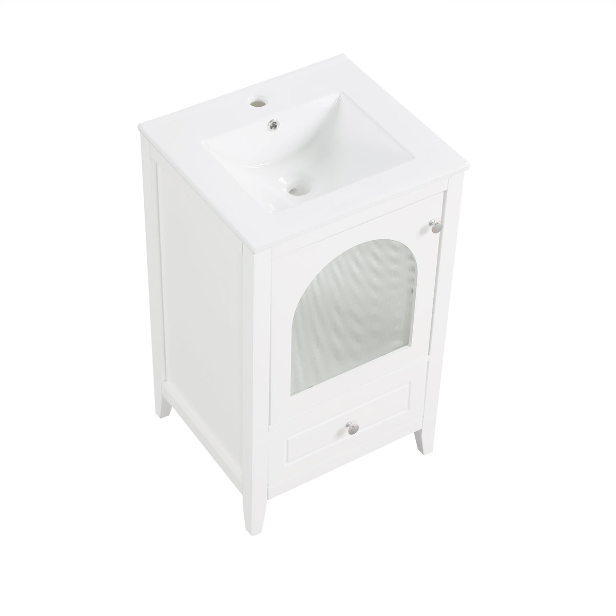 20" Bathroom Vanity With Sink, Bathroom Cabinet With Soft Closing Glass Door, A Drawer, White White Mdf