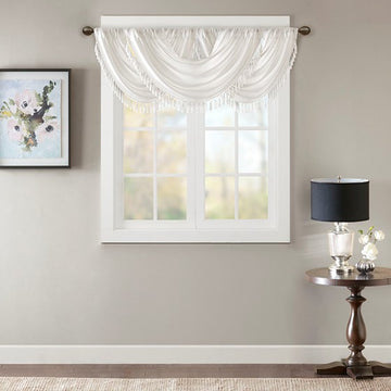 Faux Silk Waterfall Embellished Valance White 38X46" White Polyester
