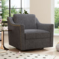 360 Degree Swivel Armchair Cotton Linen Skin Friendly Fabric Ergonomic Design Brass Nail Decorative Armchair Living Room Chairs Bedroom Chairs Living Room Chairs Black Legs Suitable For Indoor Homes Black Gray Modern Foam Cotton Linen