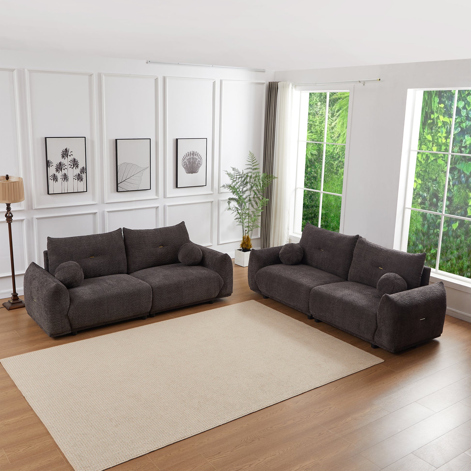 Lamb'S Wool 2 Seater Cushion Sofa 90'' Comfortable Sofa For Living Room Bedroom And Other Casual Spaces Lamb'S Wool Sofa With 2 Cushions And 2 Ball Pillows. Gray Two Sets Gray Foam Fabric 4 Seat