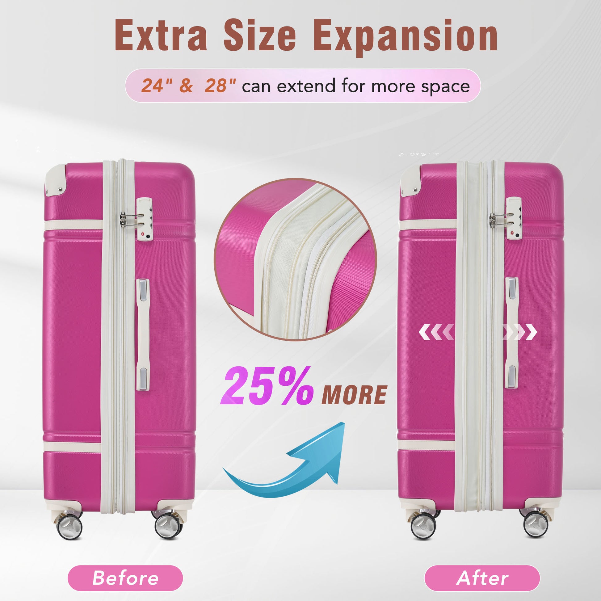 Hardshell Luggage With Tsa Lock24" Expandable Lightweight Suitcase With Spinner Wheels, Single Vintage Luggage,Pink Pink Abs