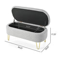 Oval Storage Bench For Living Room Bedroom End Of Bed, Upholstered Storage Ottoman Entryway Bench With Metal Legs,Grey Wood Primary Living Space Solid Grey Pine With Storage Grey Polyester Polyester Or Polyester Blend Backless Modern Oval Flip Top