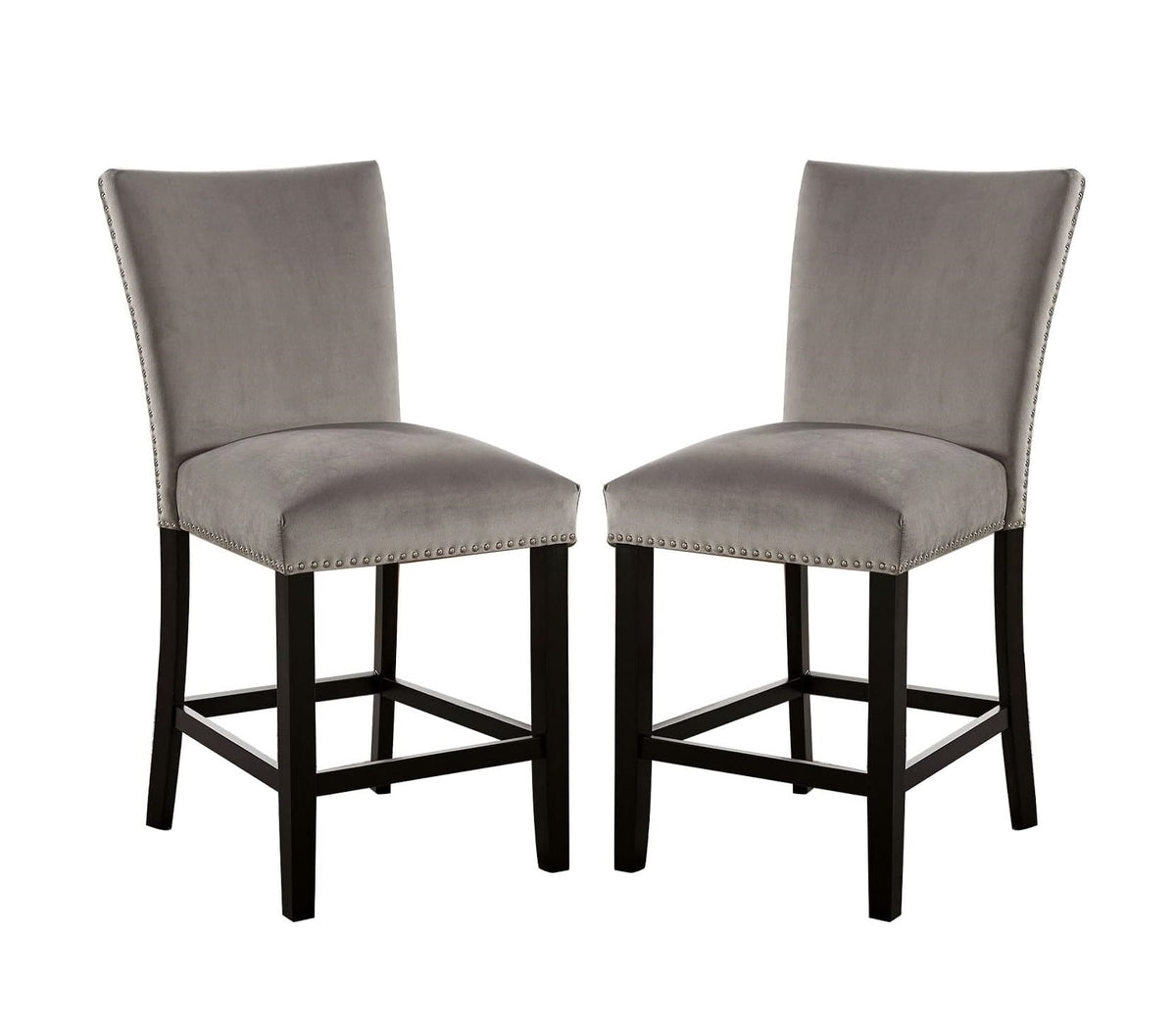 Attractive Set Of 2Pc Counter Height Chairs Dining Room Furniture Gray Flannelette Seat Trim Kitchen Breakfast Black,Light Gray Dining Room Modern,Transitional Dining Chairs Rubberwood Solid Back
