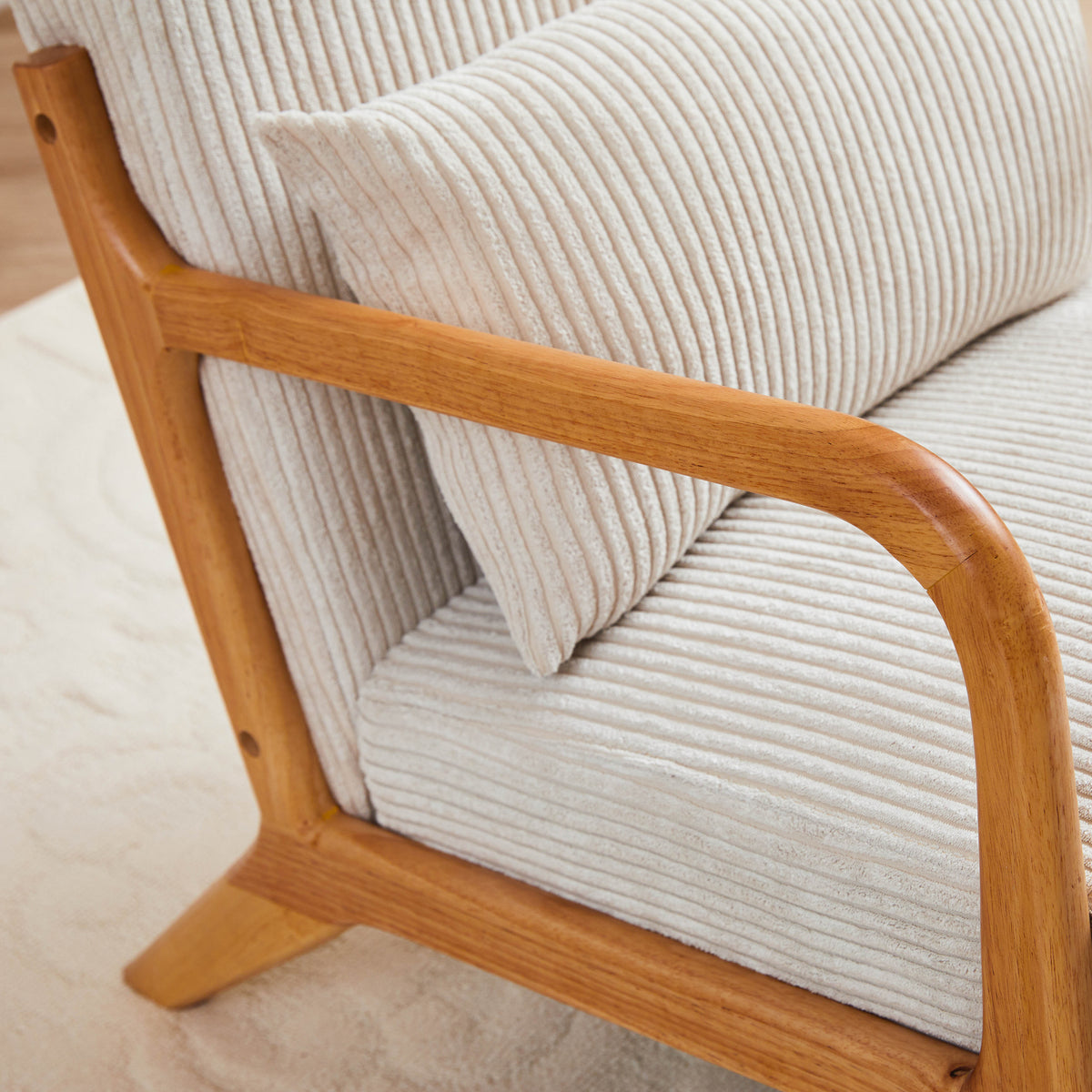 Mid Century Modern Accent Chair, Arm Chair Living Room Chairs With Pillow Upholstered Reading Chair With Solid Wood Frame & Living Room Bedroom Balcony Beige Beige Brown Primary Living Space