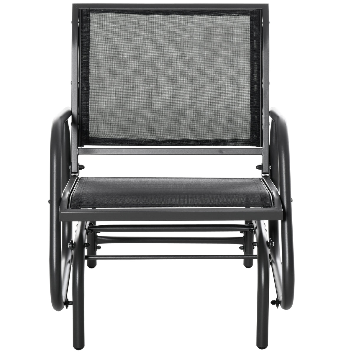 Outsunny Porch Glider, Metal Frame Swing Glider Chair Withmesh Fabric, Curved Armrests And Steel Frame For Garden, Poolside, Backyard, Balcony, Black Black Fabric Metal