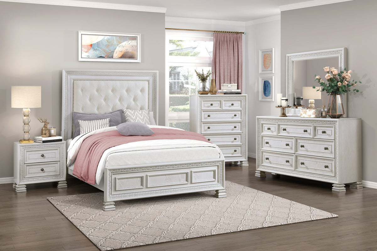 Classic Luxury Pearl White Finish Queen Bed Button Tufted Upholstered Headboard Bedroom Furniture 1Pc, Dart Molding Design Panels Box Spring Required Queen White Wood Bedroom Bed Frame Polyester