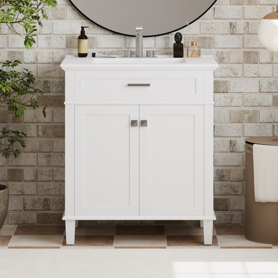 30 Inch Bathroom Vanity With Ceramic Basin, Soft Close Door And Adjustable Shelves White Bathroom Solid Wood Mdf