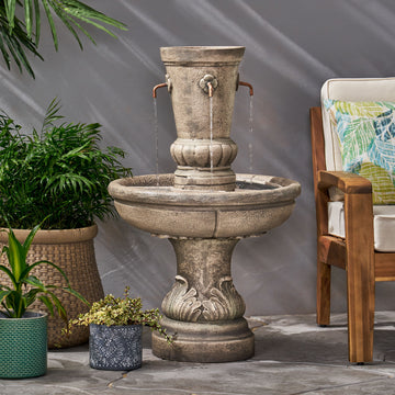Frederick Outdoor Fountain, Light Brown Light Brown Polyresin