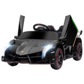 Aosom Lamborghini Veneno Licensed Kids Electric Car With Bluetooth, 12V Ride On Car With Butterfly Doors, Remote Control, Portable Battery, Suspension System, Horn, Songs, Lights, Black Black