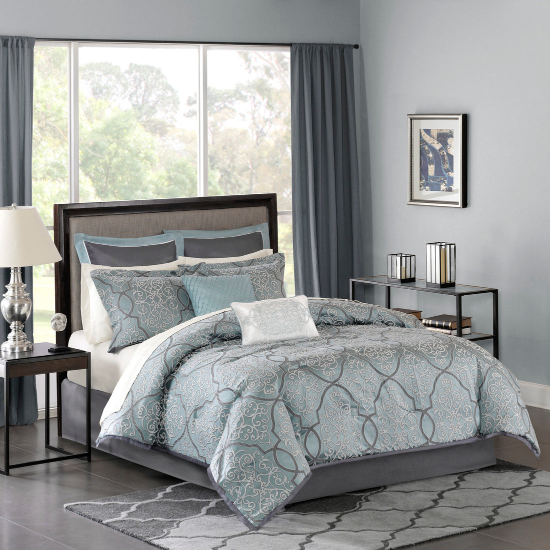 12 Piece Comforter Set With Cotton Bed Sheets Blue Cal King California King Blue Cotton