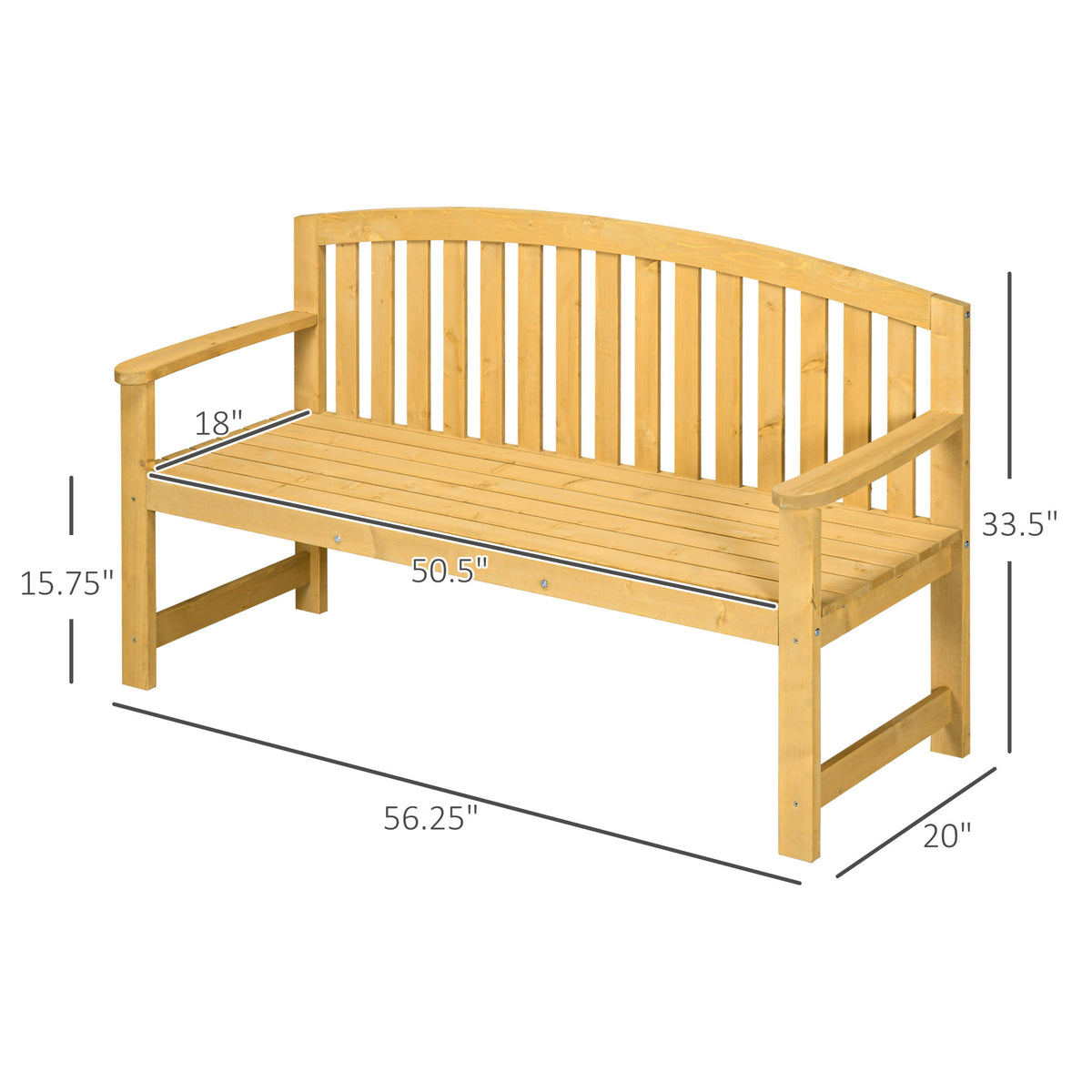 Outsunny 56" Outdoor Wood Bench, 2 Seater Garden Bench With Backrest And Armrest, Patio Bench For Patio, Porch, Poolside, Balcony, Natural Natural Wood