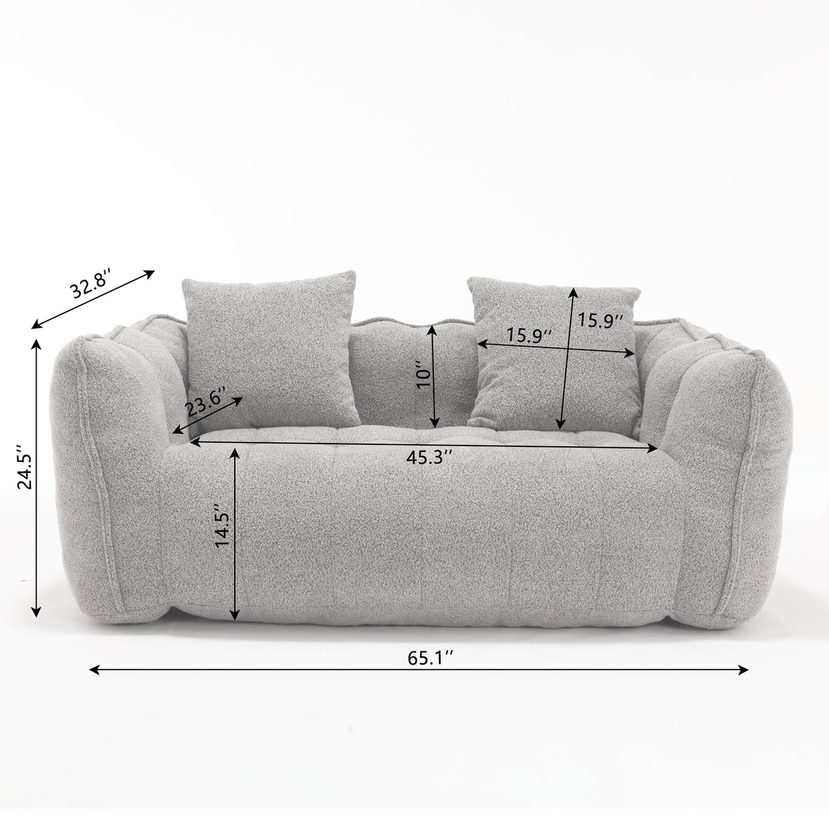 Soft Beanbag Chair With High Resilience Foam Core For Two People. The Comfortable Square Recliner Sofa Is Ideal For Family Members And Friends Engaged In Games, Reading, Watching Tv Grey Chenille