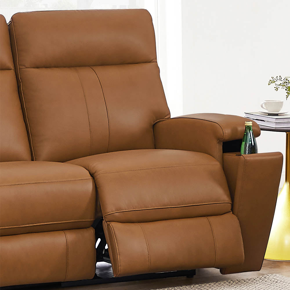 Venice Power Headrest Zero Gravity Reclining Sofa Brown Genuine Leather Wood Primary Living Space Tight Back Mid Century Modern Eucalyptus Memory Foam Leather 3 Seat