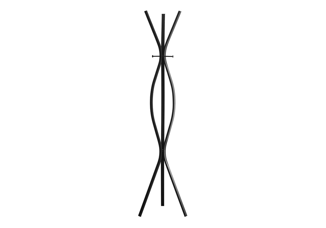 Coat Rack, Hall Tree, Free Standing, 3 Hooks, Entryway, 72"H, Bedroom, Black Metal, Contemporary, Modern Black Metal