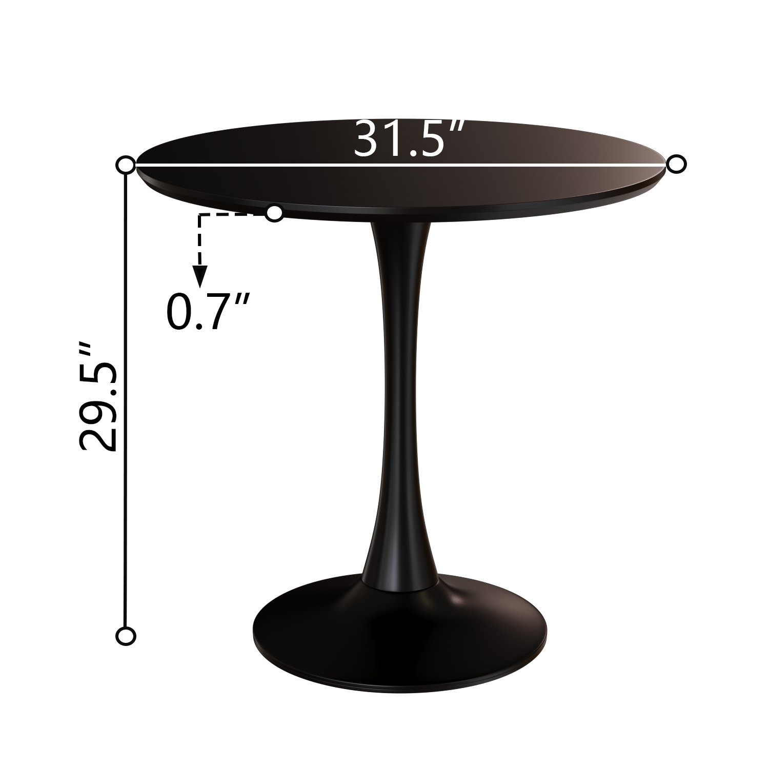Black Circular Dining Table, 31.5 "Tulip Dining Table, Kitchen Dining Table For 2 4 People, Mdf Tabletop And Base, And 2 Gray Pu Black Metal Leg Dining Chairs Set 2 Black Mdf