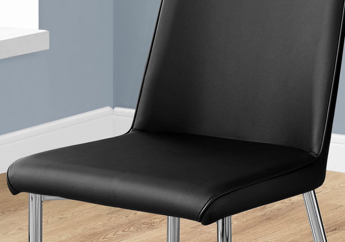 Dining Chair, Set Of 2, Side, Upholstered, Kitchen, Dining Room, Black Leather Look, Chrome Metal, Contemporary, Modern Black Foam Faux Leather