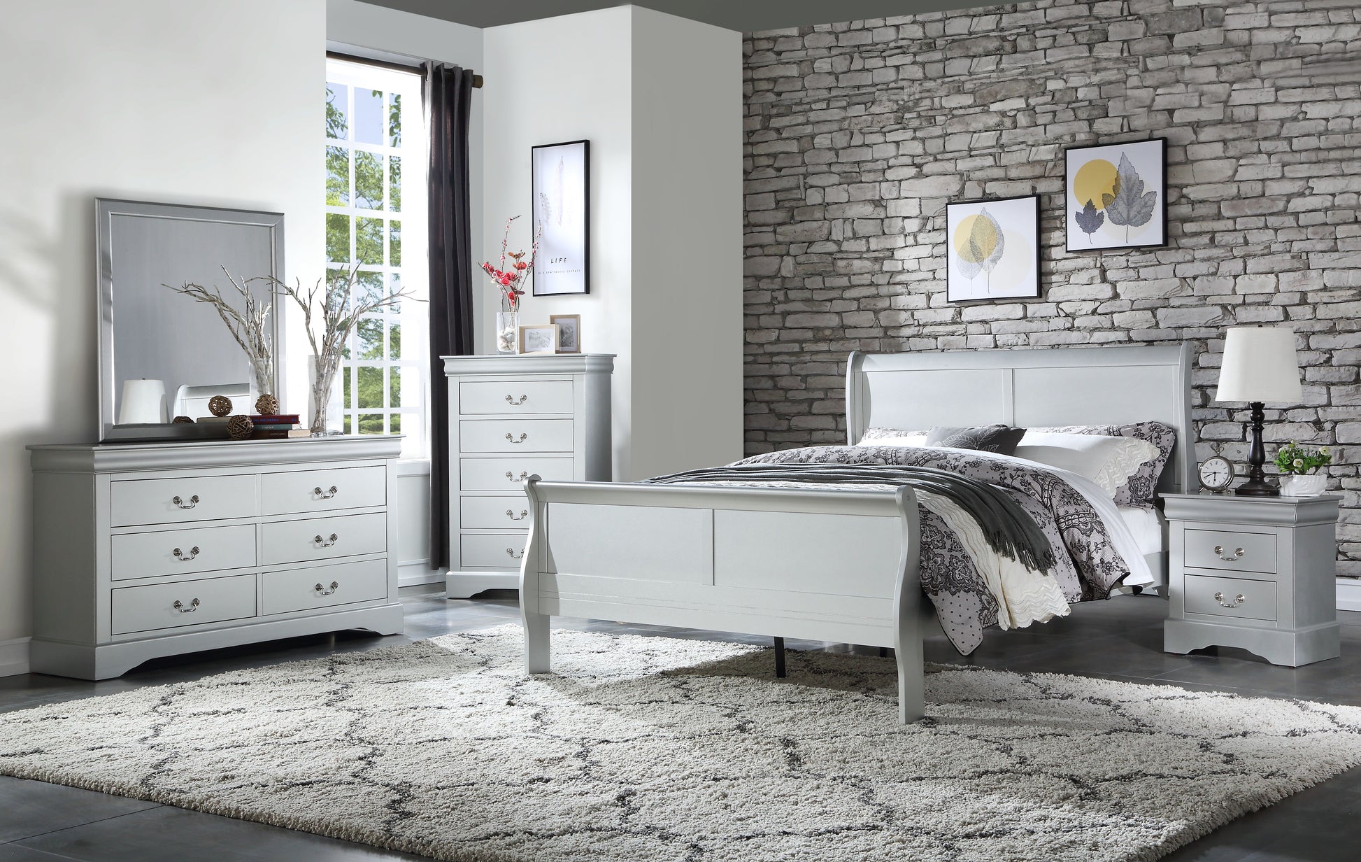 Platinum Twin Bed Box Spring Required Twin Gray Wood White Casual Sleigh Wood