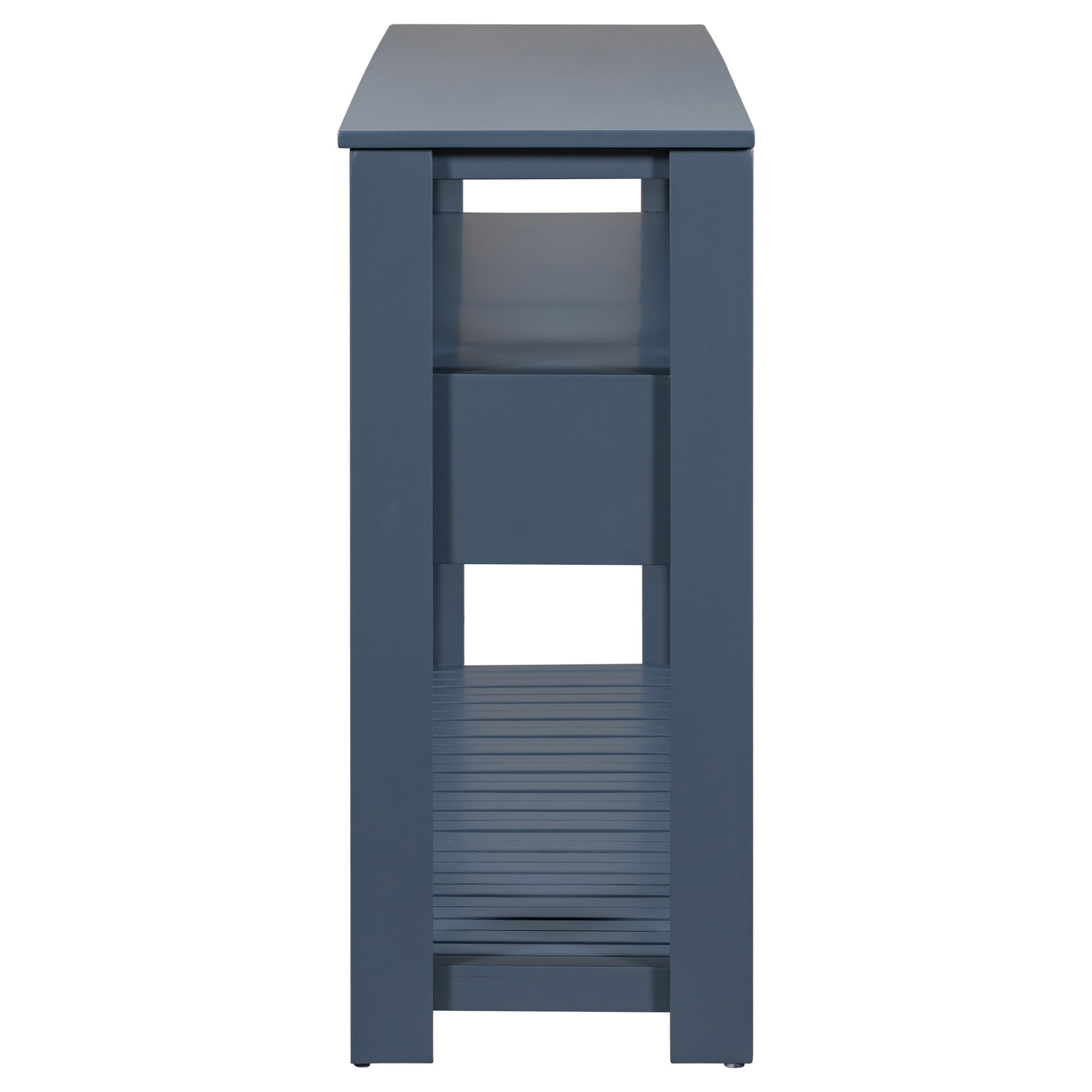 62.2'' Modern Console Table Sofa Table For Living Room With 4 Drawers And 2 Shelves Navy Blue Solid Wood Mdf