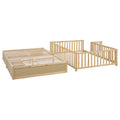 Full Size Wood Daybed With Fence Guardrails And 2 Drawers, Split Into Independent Floor Bed & Daybed, Natural Old Sku :Lp000882Aan Full Natural Solid Wood Mdf