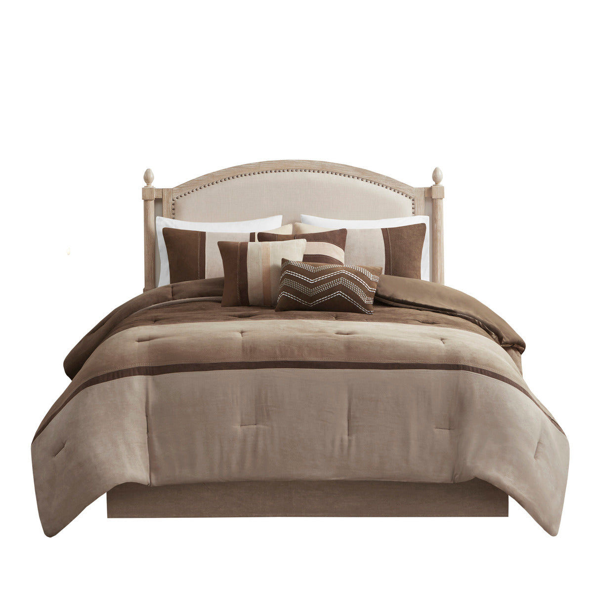 7 Piece Faux Suede Comforter Set Brown Queen Queen Brown Polyester
