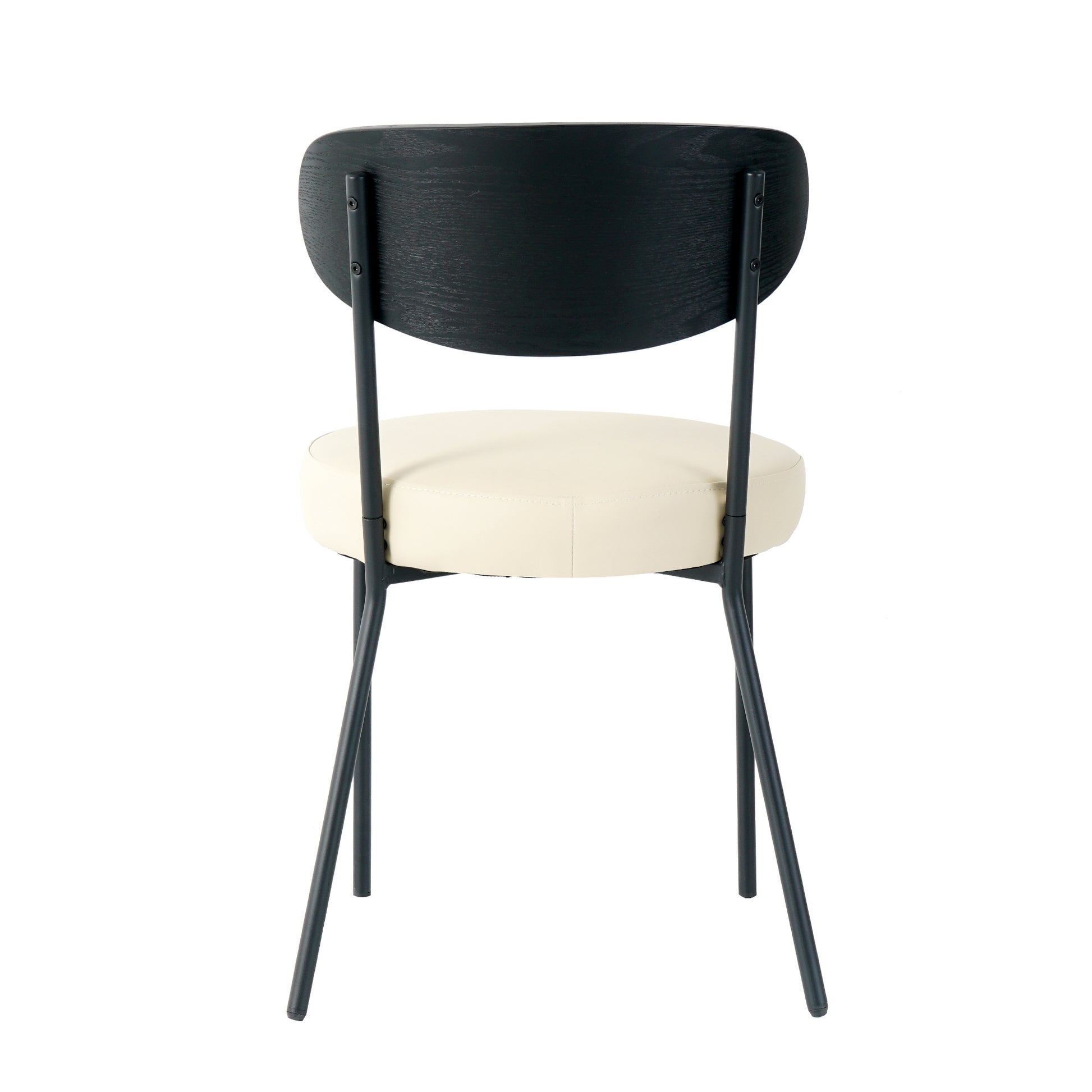 Modern Grey Simple Pu Dining Chair Upholstered Chair Family Bedroom Stool Back Dressing, Black Round Table Set, Bentwood Covered With Ash Veneer Chair Back, Chair Black Metal Legs Set Of 3 Black Mdf
