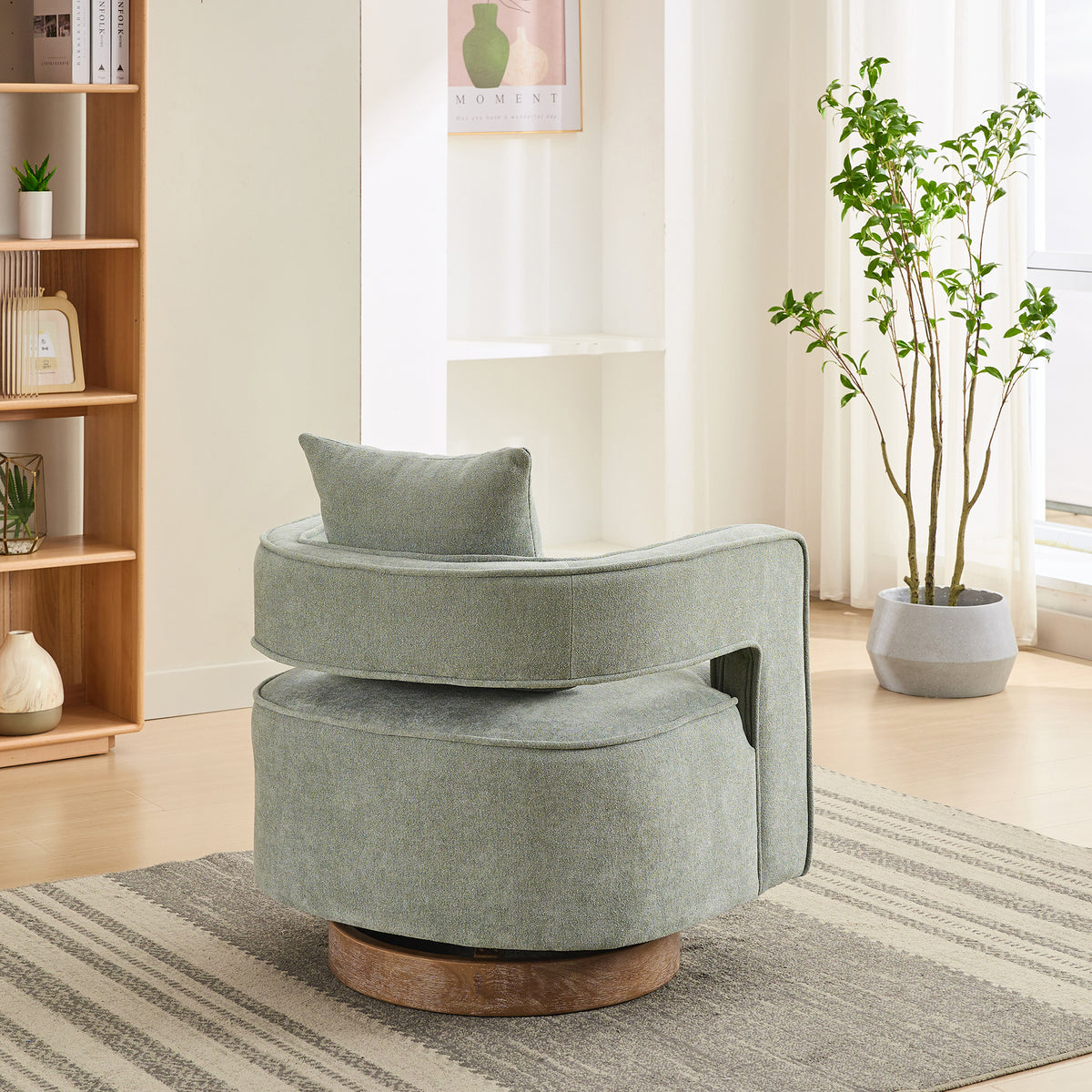 29.1"W Swivel Accent Open Back Chair Modern Comfy Sofa Chair With Weathered Base For Nursery Bedroom Living Room Hotel Office, Club Chair Leisure Arm Chair For Lounge Pale Green,Linen Blend Pale Green Linen Blend