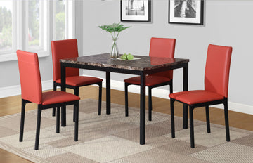 Citico 5 Piece Metal Dinette Set With Laminated Faux Marble Top, Red Wood Black Red Metal Fixed Table Casual Rectangular Rectangular Metal