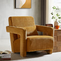 Mirod Sleek Right Angle Armrests, Ergonomic Lumbar Support, Square Wooden Block Legs, Inclined Seat For Comfort, Artistic Statement Piece For Living Room,Bedroom And Study Yellow Chenille