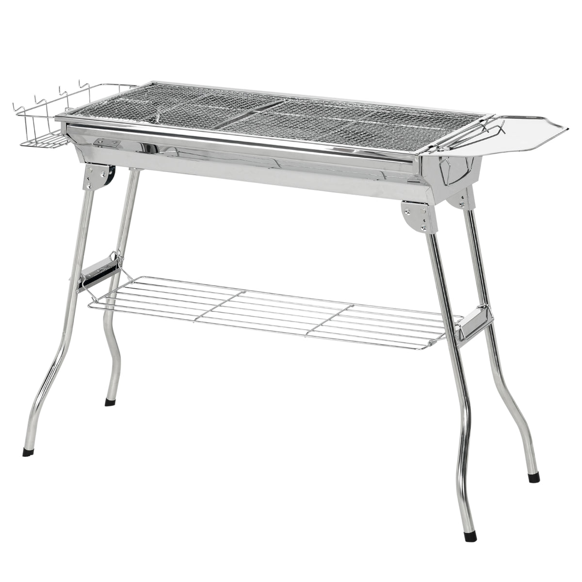 Outsunny Charcoal Grill, Stainless Steel Portable Folding Bbq, Outdoor Hibachi For Backyard Cooking, Camping, Picnic, Party, Tailgating And Travel With Pan, Grill Rack, Shelves, And Hooks Silver Stainless Steel