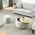 Round Storage Ottoman, 2 In 1 Function, Work As End Table And Ottoman,With Small Seat,Light Grey 25