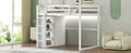Wood Full Size Loft Bed With Built In Wardrobe And Storage Shelves, Led Light, White Box Spring Not Required Full White Wood Bedroom Bed Frame Solid Wood Mdf