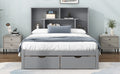 Full Size Platform Bed With Storage Headboard And 2 Drawers, Gray Box Spring Not Required Full Gray Wood Bedroom Bed Frame Solid Wood Mdf