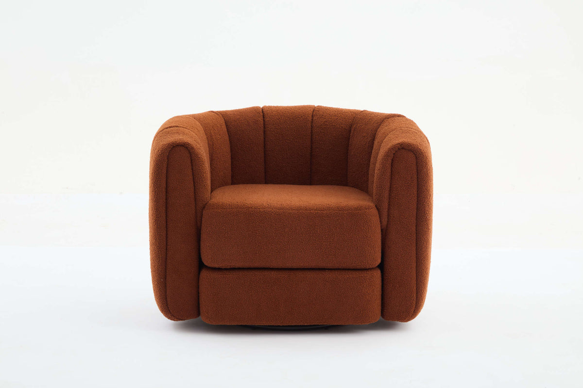 Swivel Accent Barrel Chair, Modern Round Armchairs With Upholstered, Comfy Swivel Accent Chair For Living Room Brown Teddy