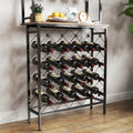 Industrial Wine Rack Bar Table, 3 Tier Liquor Bottle And Glass Holder With Storage Shelves, Metal And Wood Wine Organizer For Home Kitchen, Dining Room, And Living Room Black Brown Kitchen American
