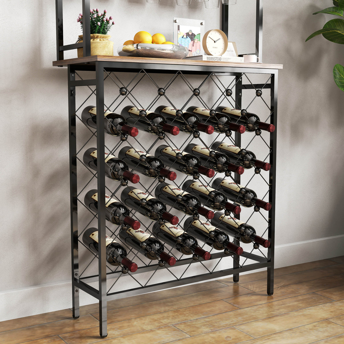 Industrial Wine Rack Bar Table, 3 Tier Liquor Bottle And Glass Holder With Storage Shelves, Metal And Wood Wine Organizer For Home Kitchen, Dining Room, And Living Room Black Brown Kitchen American